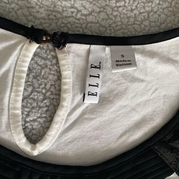 Elle kohls black and white sleeveless work career blouse top small - Picture 3 of 7